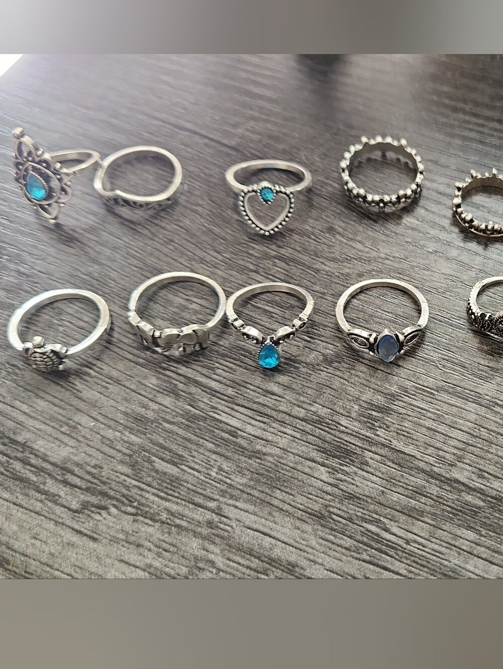 Farah Jewelry Silver Stacking Ring Set with Blue Accents